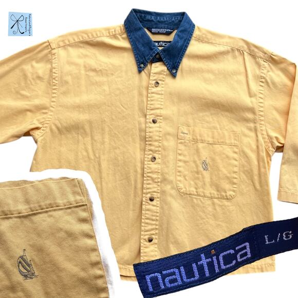 Nautica Cropped Swing 100% Cotton Button-up Men's Sz L - Picture 1 of 7
